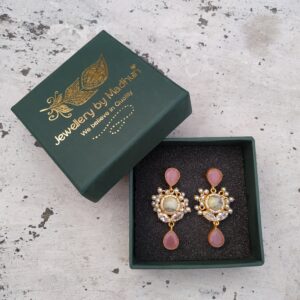 Pink Chalcedony Top, Zircon Crafted Dendrite Opal & Pink Drop Rainfall Danglers